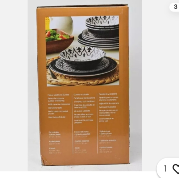 Pandex Melamine 12-piece Dinnerware Set Dishwasher safe indoor & outdoor Black - Picture 3 of 8